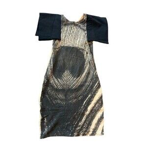 Meem Label Womens Black Beige Printed Open Sleeve Sheath Dress Size Small